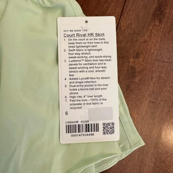 Lululemon Green Court Rival Hi Rise Skirt Sz 6 - Picture 15 of 16